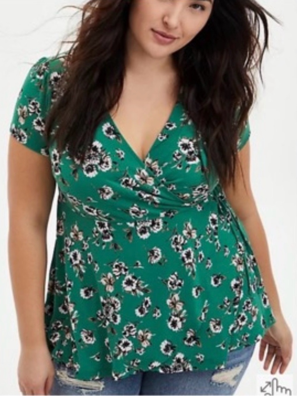 Torrid Green Floral Surplice Studio Knit Top